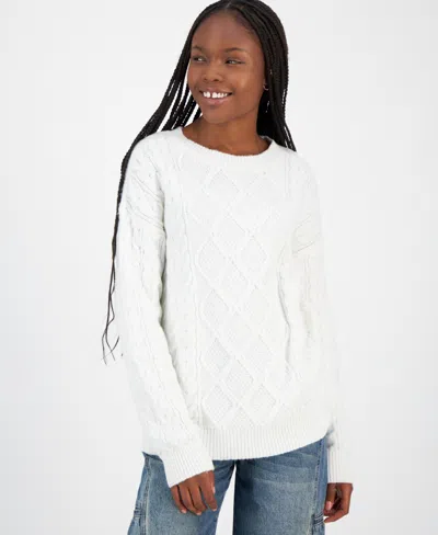 Ultra Flirt Juniors' Rory Chunky Cable-knit Sweater In Gardenia