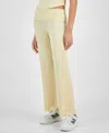 Ultra Flirt Juniors' High Rise Foldover-waist Ribbed Knit Pants In Banana Crepe