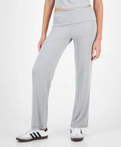 Ultra Flirt Juniors' High Rise Foldover-waist Ribbed Knit Pants In Grey Whisper Heather