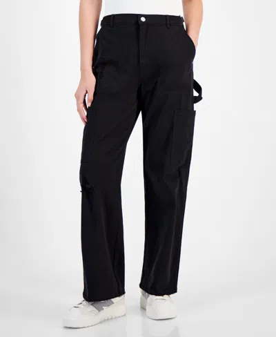 Ultra Flirt Juniors' High-rise Washed Cargo Pants In Black