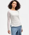 Ultra Flirt Juniors' Lace Boat-neck Long-sleeve Top In White