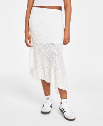 Ultra Flirt Juniors' Lace Pull-on Asymmetric Midi Skirt In Gardenia