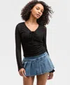 Ultra Flirt Juniors' Lace V-neck Bell-sleeve Top In Black