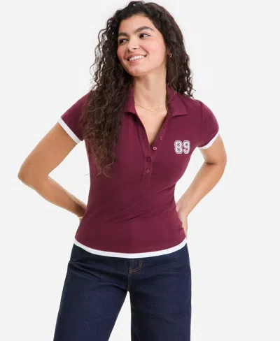 Ultra Flirt Juniors' Layered-look Polo Shirt In Burgundy