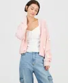 Ultra Flirt Juniors' Novelty Floral Three-button Cardigan Sweater In Pink