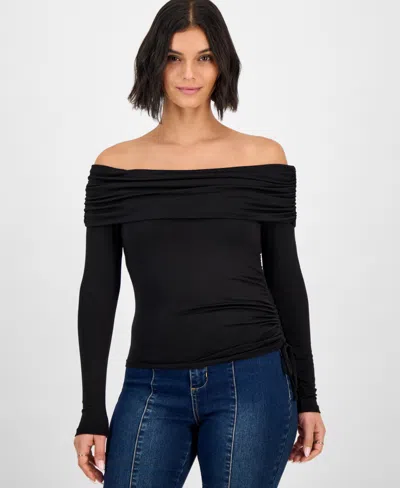 Ultra Flirt Juniors' Off-the-shoulder Ruched Top In Black