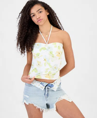 Ultra Flirt Juniors' Ruched Halter Tube Top In White