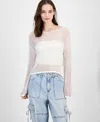 Ultra Flirt Juniors' Shimmer Open-knit Sweater In Shimmer Brilliant White