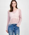 Ultra Flirt Juniors' Shimmer Open-knit Sweater In Shimmer Tender Touch