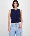 Ultra Flirt Juniors' Sleeveless Button-front Sweater Vest In Blue
