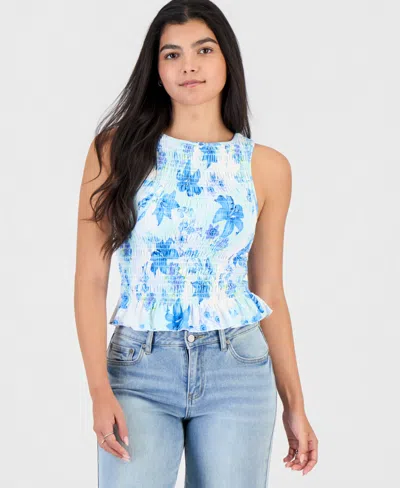 Ultra Flirt Juniors' Smocked Sleeveless Top In Blue