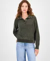 Ultra Flirt Juniors' Snap-front Chenille Long-sleeve Sweater In Green