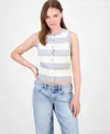 Ultra Flirt Juniors' Striped Crewneck Sweater Vest In Blue