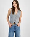 Ultra Flirt Juniors' V-neck Button-front Sweater Vest In Heather Grey