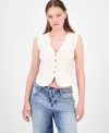 Ultra Flirt Juniors' V-neck Button-front Sweater Vest In White