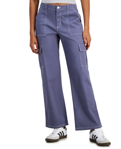 Ultra Flirt Juniors' Wide-leg Comfort Fit Cargo Utility Pants In Navy Blue