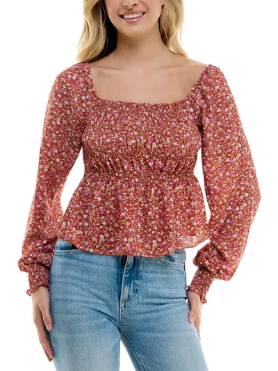 Ultra Flirt Juniors Womens Floral Ruffled Off The Shoulder In Multi