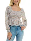 Ultra Flirt Juniors Womens Floral Ruffled Off The Shoulder In White