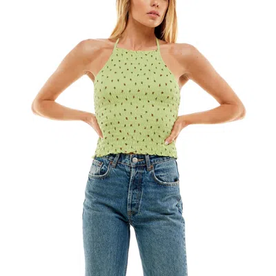 Ultra Flirt Juniors Womens Smocked Tie Neck Halter Top In Green