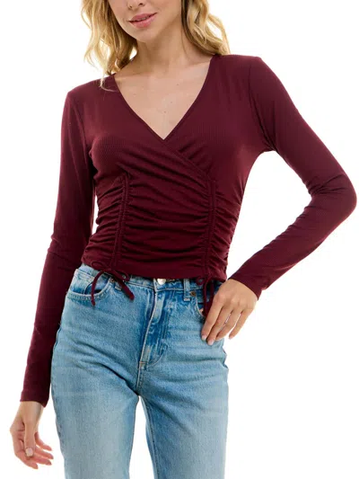 Ultra Flirt Juniors Womens V-neck Drawstring Top Pullover Top In Multi