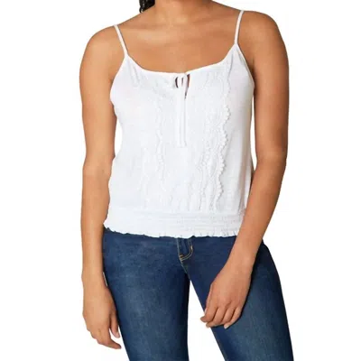 Ultra Flirt Lace Trim Smocked Bottom Sleeveless Top In White