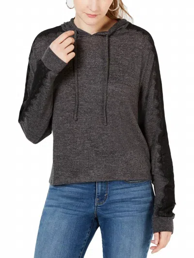 Ultra Flirt Lace Trimmed Marled Hoodie In Heather Charcoal In Gray