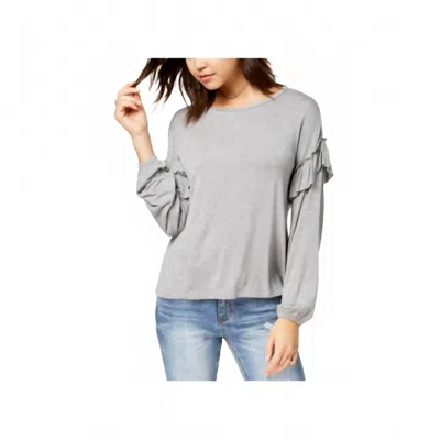 Ultra Flirt Ruffled Sleeve Pullover Top In Medium Heather Gray