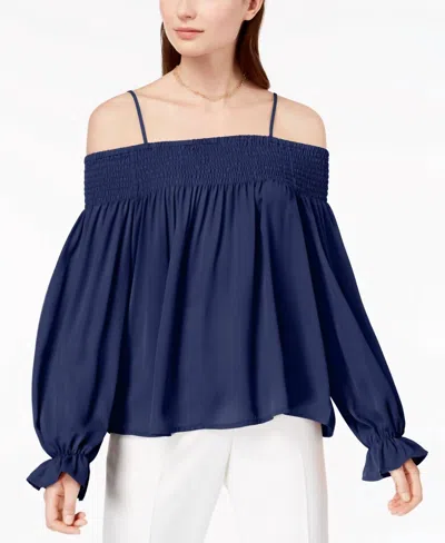 Ultra Flirt Smocked Off The Shoulder Top In Blue Depths