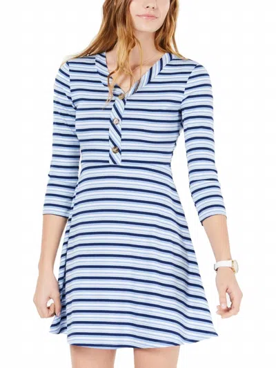 Ultra Flirt Striped Fit And Flare Mini Dress In Kelly Stripe In Multi