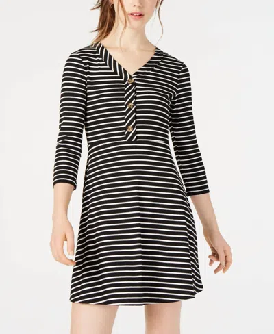 Ultra Flirt Striped Fit And Flare Mini Dress In Black/white Stripe In Multi