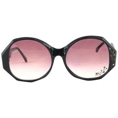 Pre-owned Ultra New Vintage  Tahiti Black Rhinestones Rose Lens Oversized 1960's Sunglasses In Red