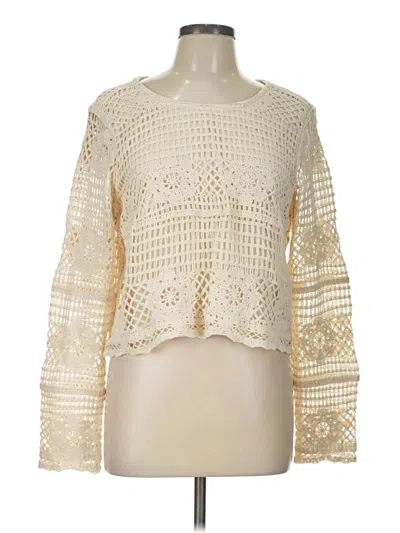 Pre-owned Ultra Pink Long Sleeve Top Ivory Square Neckline Tops