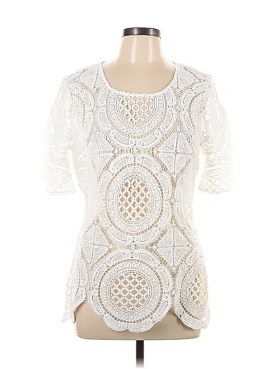 Pre-owned Ultra Pink Short Sleeve Top White Keyhole Neckline Tops