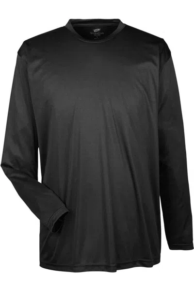 Ultraclub Cool & Dry Sport Long Sleeve Performance Interlock T-shirt In Black