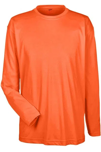 Ultraclub Cool & Dry Sport Long Sleeve Performance Interlock T-shirt In Orange