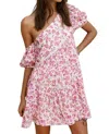 Ultramarine Courtney One-shoulder Cotton Mini Dress In Pink