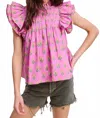 Ultramarine Floral Cluster Ruffle Blouse In Orchid In Pink