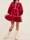 Ultramarine Long Sleeve Poplin Dress In Burgundy