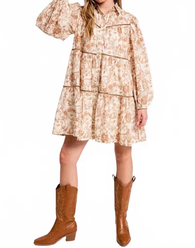 Ultramarine Toile Button-down Shirt Mini Dress In Brown In Multi