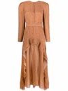 Ulyana Sergeenko Graphic-print Silk Ruffled Dress In Brown