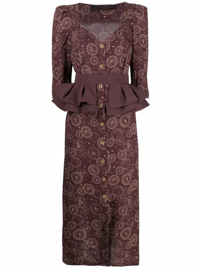 Ulyana Sergeenko Logo-print Ruffled Dress In Braun
