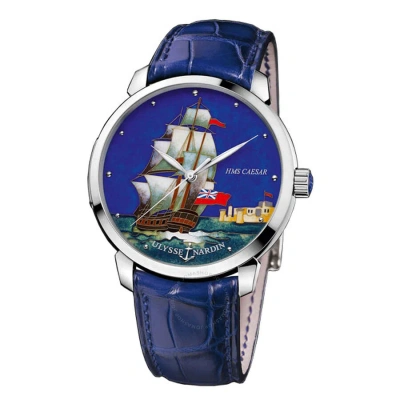 Ulysse Nardin Classico Caesar Enamel Cloisonne Dial Alligator Leather Automatic Men's Watch 8150-111 In Blue
