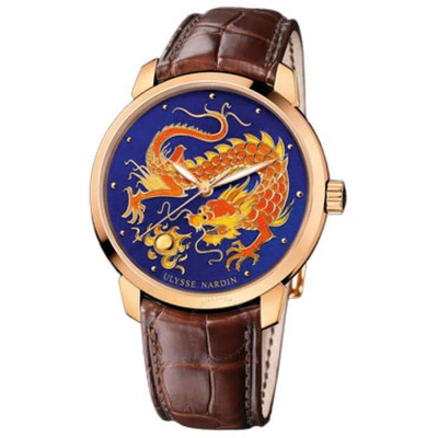 Ulysse Nardin Classico Dragon Enamel Champleve Dial Alligator Leather Automatic Men's Watch 8156-111 In Brown