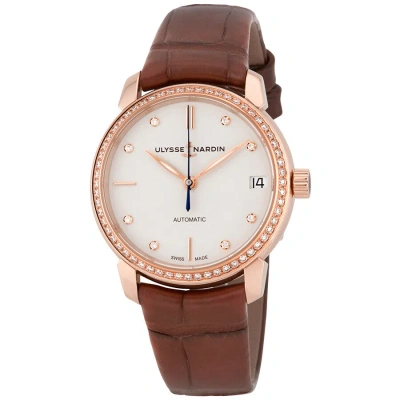 Ulysse Nardin Classico Eggshell White Diamond Dial 18kt Rose Gold Brown Leather Ladies Watch 8106-11