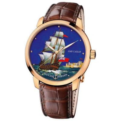 Ulysse Nardin Classico Hms Caesar Enamel Champleve Dial Alligator Leather Automatic Men's Watch 8156 In Brown