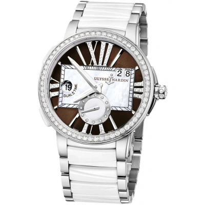 Ulysse Nardin Executive Dual Time Lady Brown Dial Stainless Steel And Ceramic Strap Automatic Ladies In Metallic