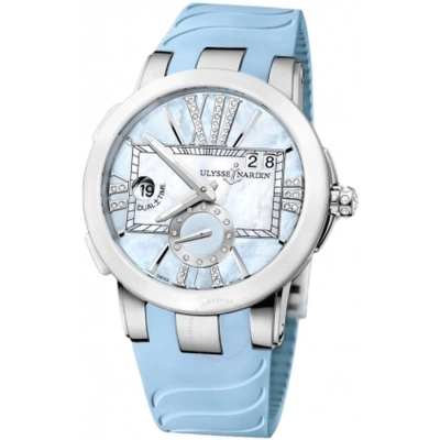 Ulysse Nardin Executive Dual Time Mother Of Pearl Dial Diamond Ladies Watch 243-10-393 In Blue