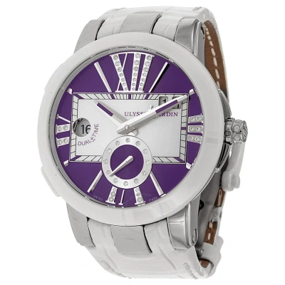 Ulysse Nardin Executive Dual Time Purple Dial Diamond White Leather Ladies Watch 243-10-30-07 In Neutral