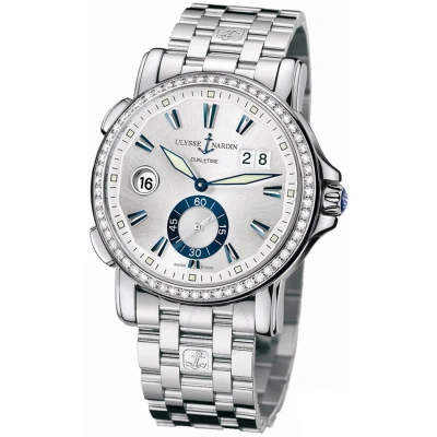 Ulysse Nardin Gmt Big Date Silver Dial Stainless Steel Diamond Automatic Men's Watch 243-55b-7-91 In Black