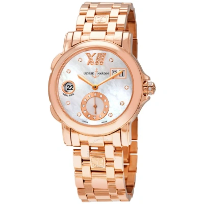 Ulysse Nardin Gmt Dual Time Mother Of Pearl Dial 18kt Polished Rose Gold Automatic Ladies Watch 246-